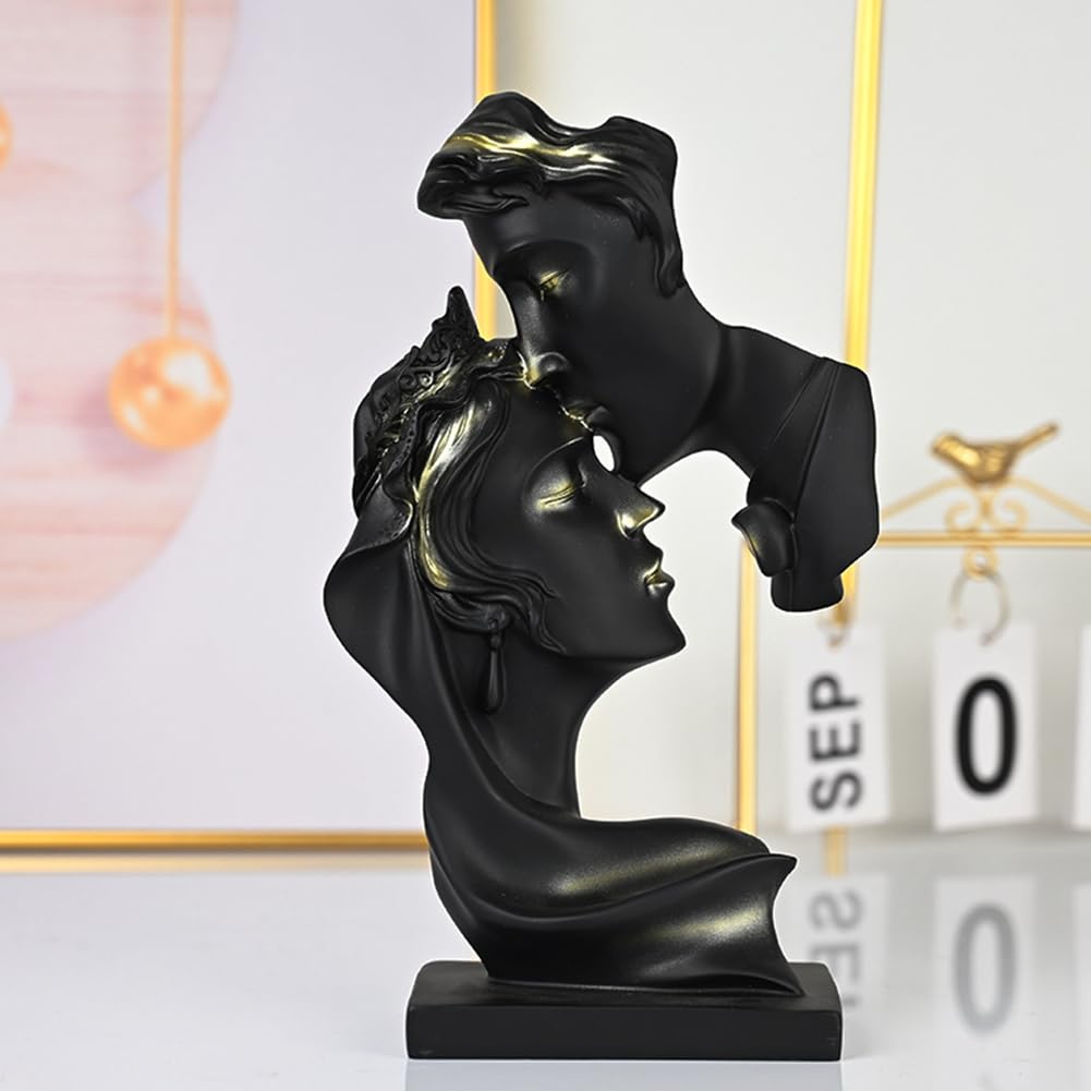JXCBXJ Couples Kiss Sculpture,Abstract Art Couple Sculpture Home Furnishing Resin Statue Decoration Romantic Statue Used for Home Decoration, Wedding, Gift. (Black With Gold)