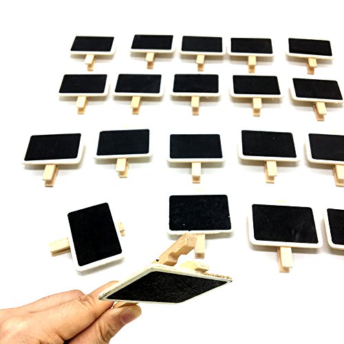 HUELE 24 PCS Chalkboards blackboards with Wooden Blackboard Clip Message Board Signs and Labels Clips(2''x2.76'')
