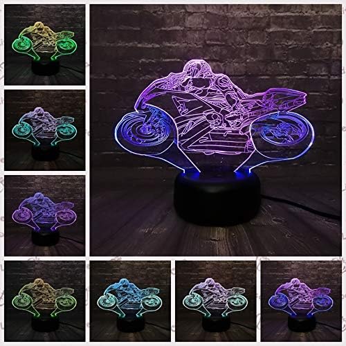 Wangzj 2019 USB Motocyle Touch Man Night Light/ 3D Led Mix Dual Color Lamp/Children Baby Sleep Light/Boy Cartoon Kid Base/Touch and Remote [Energy Class A++]