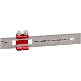 Woodpeckers Paolini Pocket Rule, Stainless Steel, 6" / 150mm Combo, Woodworking Ruler, Sliding Stop, Verticle EndScale, Scribing Notch, Engraved Scale