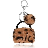 Tofwaol Leopard Faux Fur Keychain for Purse Charms for Handbags Leopard Plush Key Chain for Car Keys