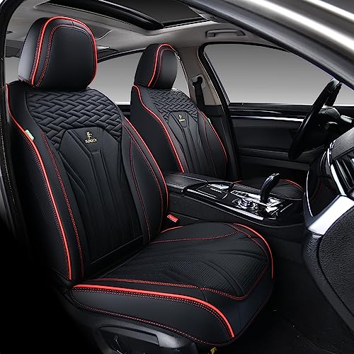 FLORICH Car Seat Covers Faux Leather Front and Rear Seat Covers 5 Pieces Full Set Universal Fit Most Cars, Sedans, SUVs and Trucks, Black & Red Line