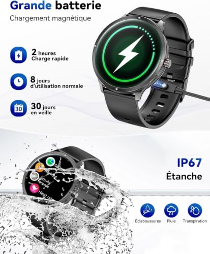 Men's Smart Watch, 1.75" AMOLED Large Screen Fashion Smartwatch, Double Straps/Bluetooth Calls/Pedometer/Heart Rate Monitor/Sleep Monitor/100+ Sports Modes for Android iOS (Brown) (Black)