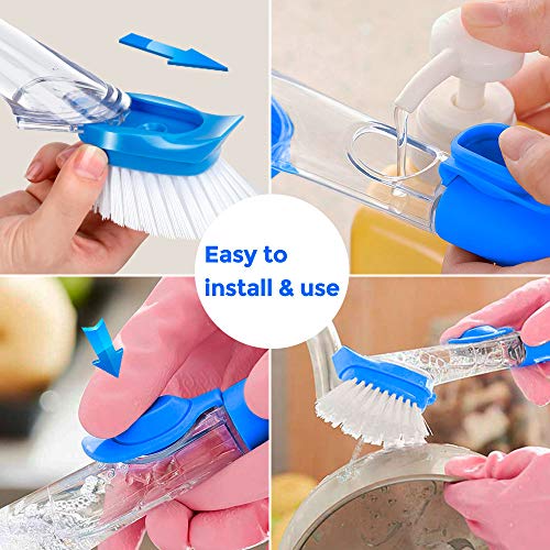 Kitchen Cleaning Brush Set Tools Dish Brush Cleaning Brush with Replacement Head (1 Bristles +3 Sponge Heads)ï¼ŒBottle Cleaning Brush,2 x Microfiber Cloths, for Kitchen or Bathroom Household