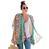 BB&KK Women's Chiffon Floral Print Open Front Kimono Cardigan Blouses