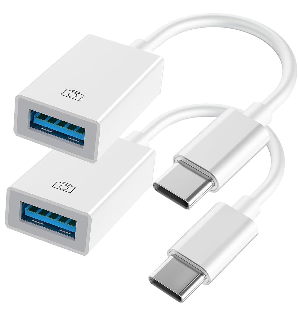 USB-C to USB Adapter for iPhone 15 16 17 MacBook Pro Air 2025 iMac iPad Mini Pro, Apple MFi Certified USB OTG Cable Converter Support Camera, Card Reader, USB Flash Drive, MIDI Keyboard (White 2 Pack)
