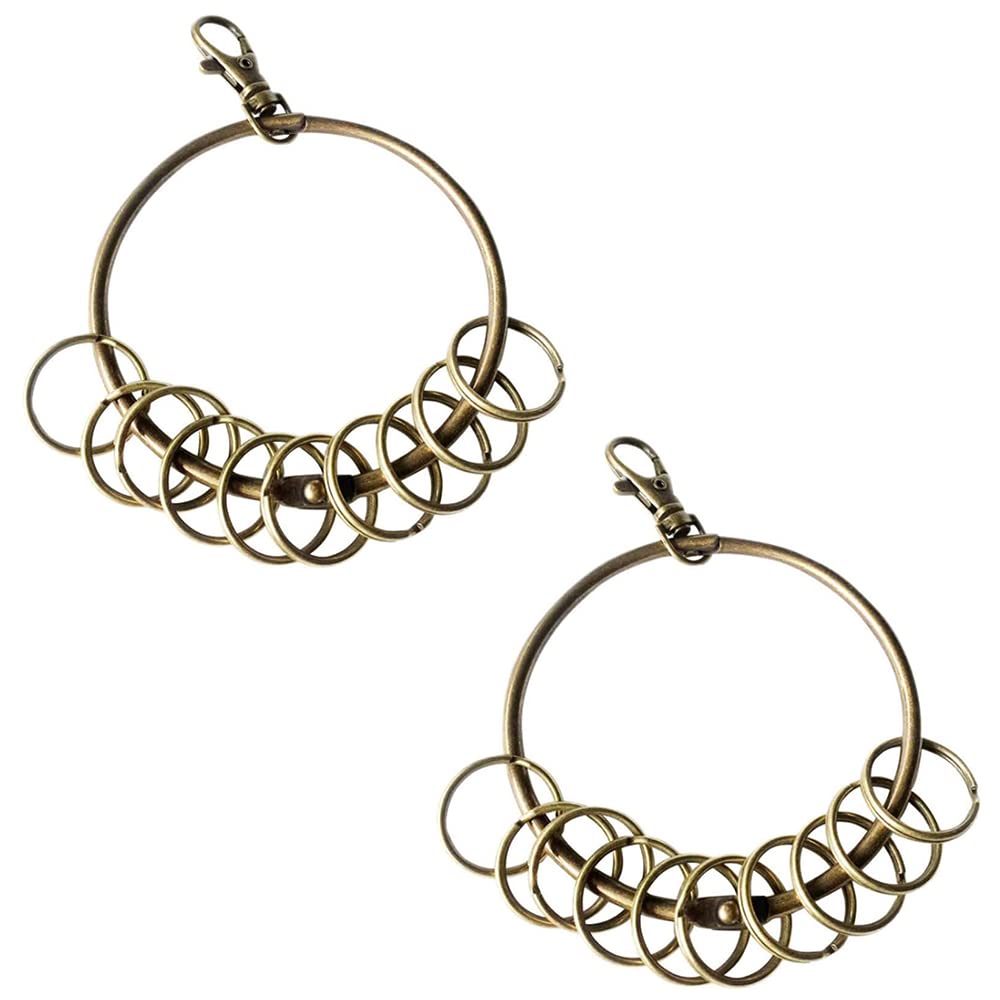 2 Pcs Retro Large Round Hoop Key Ring Useful Split Ring Key Holder with 10 Split Rings Plated Metal Jailers Key Ring for Warehouses Offices Homes