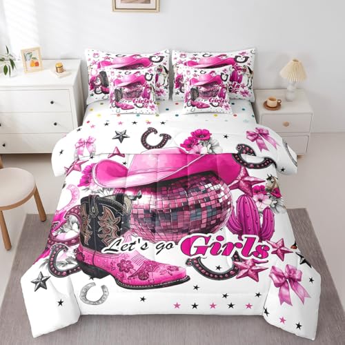 Erosebridal Pink Disco Cowgirl Queen Bedding Set