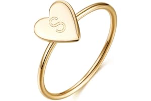 Memorjew 925 Sterling Silver Rings for Girls Women, Dainty Initial Heart Ring Stacking Ring for Women Girls Jewelry Gifts