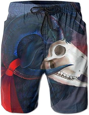 Crow With Goat Skull Men's Workout&Swim Trunk Quick Dry Pocket and Drawstring Swim