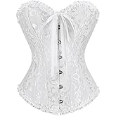 frawirshau Women's Lace Up Boned Overbust Corset Bustier Lingerie Bodyshaper Top