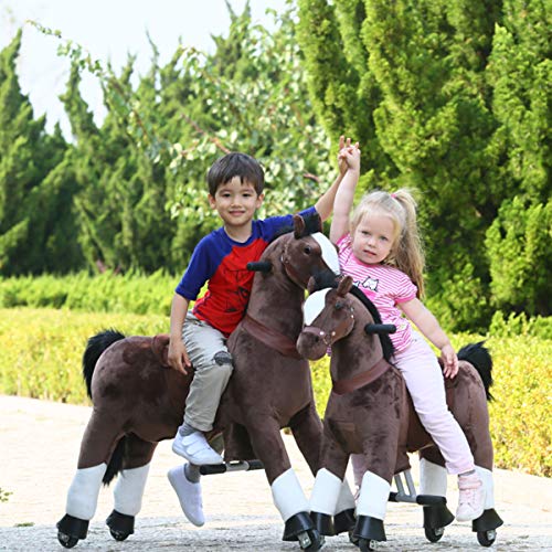 Gidygo Kids Riding on Toy Walking Rocking Horse Plush Animal Brown Pony for Children for 3-6 Years Old - Thumbnail 2