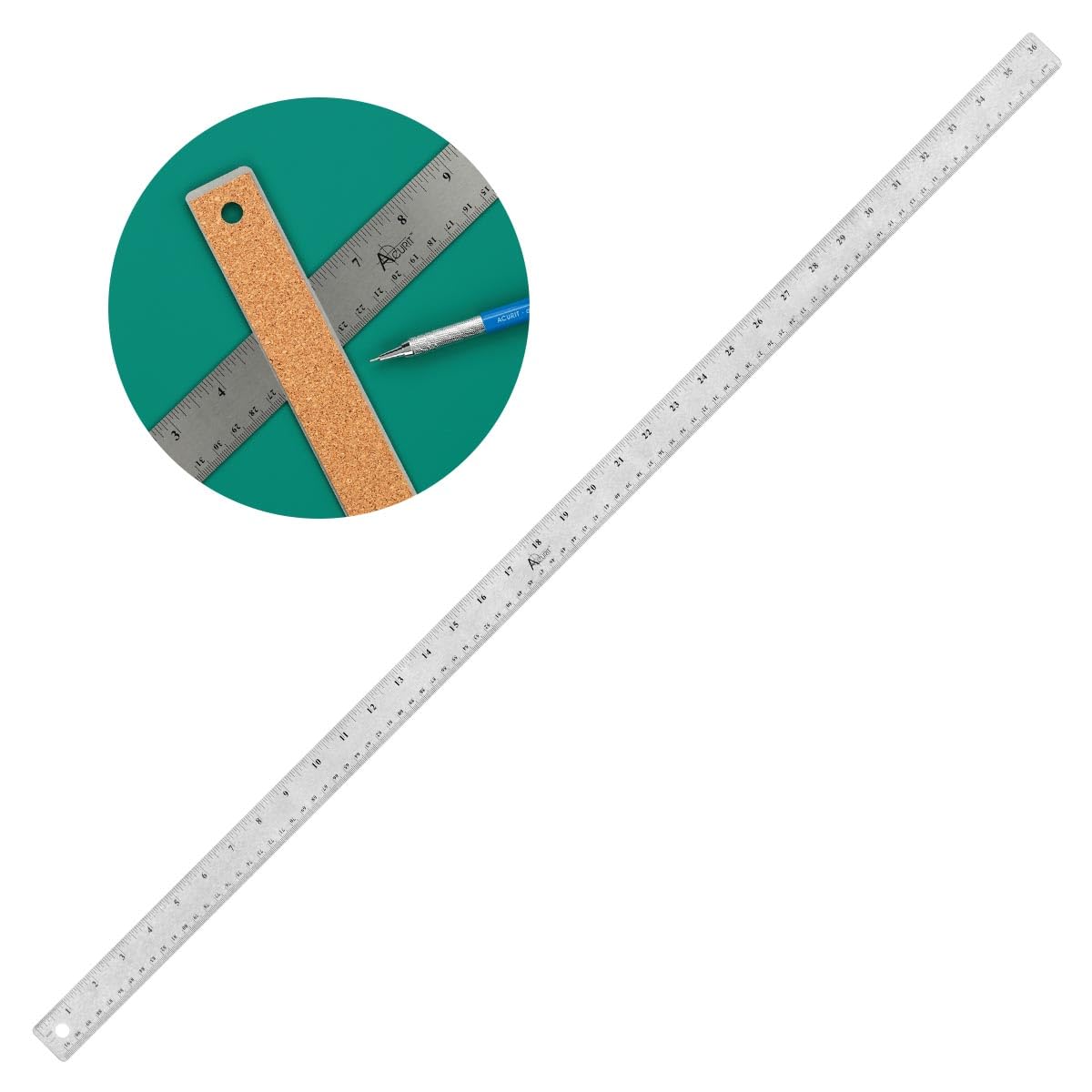 Condition photo showing New/Like New for acurit stainless steel 36 inch ruler pack of 2 - cork back measuring ruler, used for drafting, measu