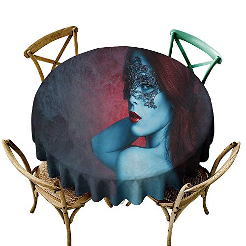 familytaste Round Tablecloths Modern Decor,Hot Sexy Feminine Image with Masquarade Ball Girl on Grey Abstract Backdrop,Multicolor D 54" Picnic Cloth