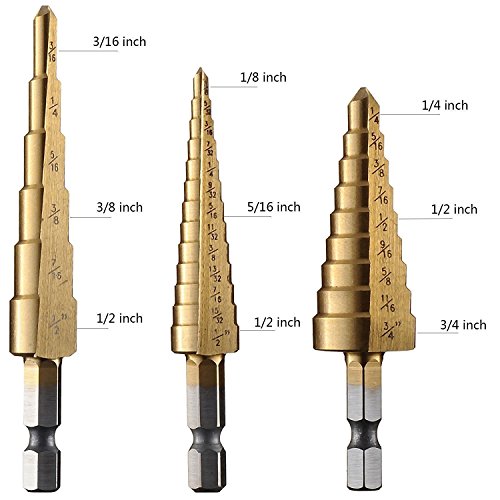 Zmz titanium step drill bit set hex shank 28 sizes 1/8   - 3/4