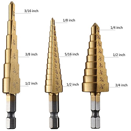 ZMZ Titanium Step Drill Bit Set Hex Shank 28 Sizes 1/8'' - 3/4'' (S)