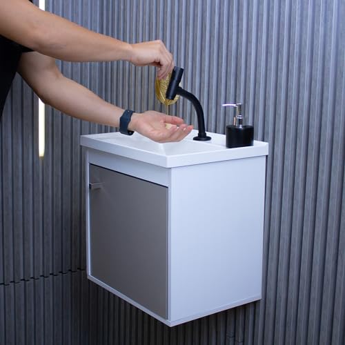 RIVERZZA Kit Gabinete Armario para Banheiro 100% MDF com Cuba - Veneto Branco 40cm (GIANDUIA)