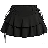 PRSFPN Women's Y2k Mini Ruffle Skirts with Shorts Tiered Layers Cute Elastic Waist Coquette Skort Drawstring Side Bow Tie