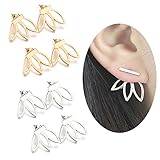 Bassion 4 Pairs Lotus Flower Earrings Jewelry Simple Chic Earrings, Best Gift for Women Girls