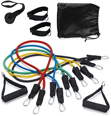 11Pcs Resistance Bands Set Exercise Band Kit Yoga Strap Belt Set with Door Anchor Handel Ankle Straps Bag for Sport Durable Yoga Strength Pilates Fitness Tubes Ropes by Renkin