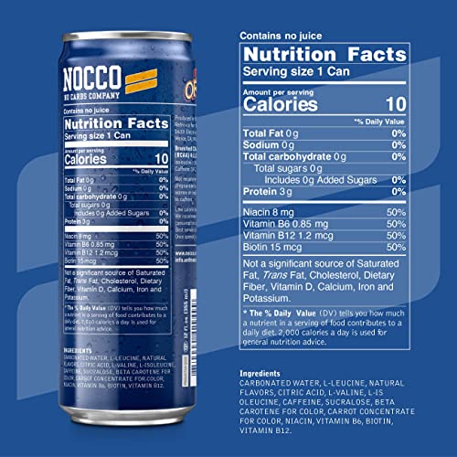 NOCCO BCAA Energy Drink Variety Pack 12 Fl Oz (Pack of 12) Sugar