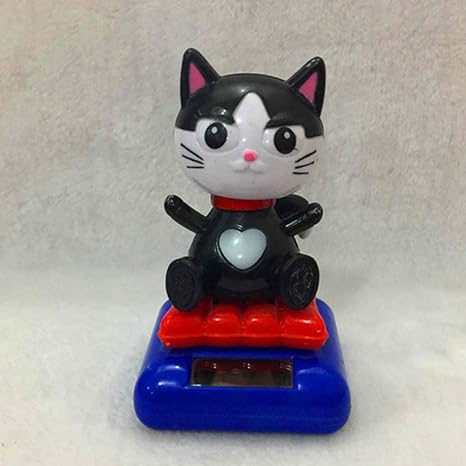 AKDSteel Halloween Shook His Head Doll Solar Powered Dancing Christmas Gift Swinging Animated Toy Car Decor 11cm high Lucky cat Black -for auto