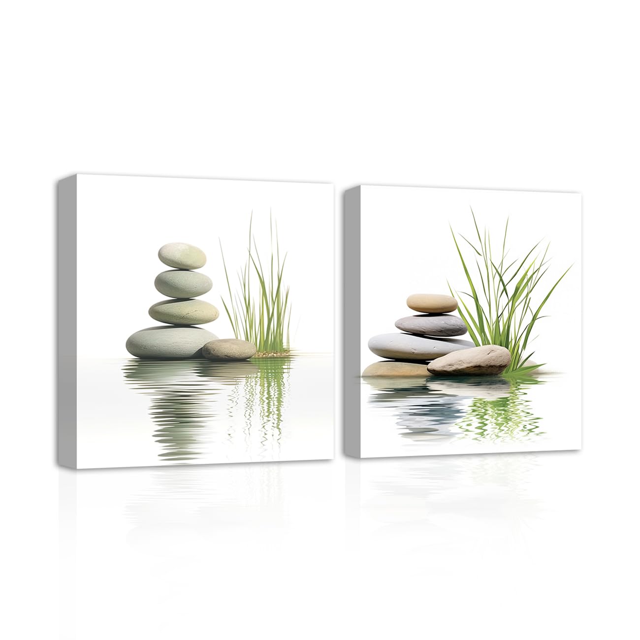 CXHOSTENT Zen Wall Art 2 Piece Zen Stone with Aquatic Pictures Photo Prints on Canvas Bathroom Artwork for Office Yoga Zen Room Decor Framed (Zen-2, 30.00 x 30.00 cms x 2PCS)