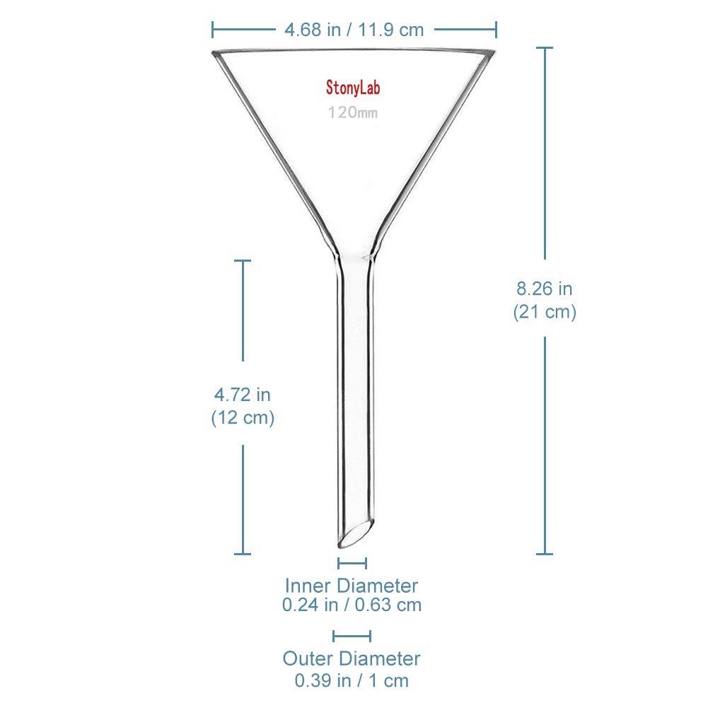 StonyLab 2-Pack Glass Heavy Wall Funnel Borosilicate Glass Funnel, 120mm Diameter, 120mm Stem Length, Transparent - Image 3