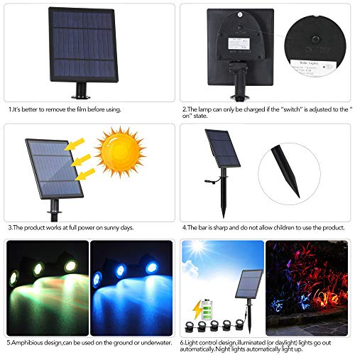 image for T-SUN Solar Pond Lights, 5 Headlamp RGB LED Spotlights Outdoor Securit
