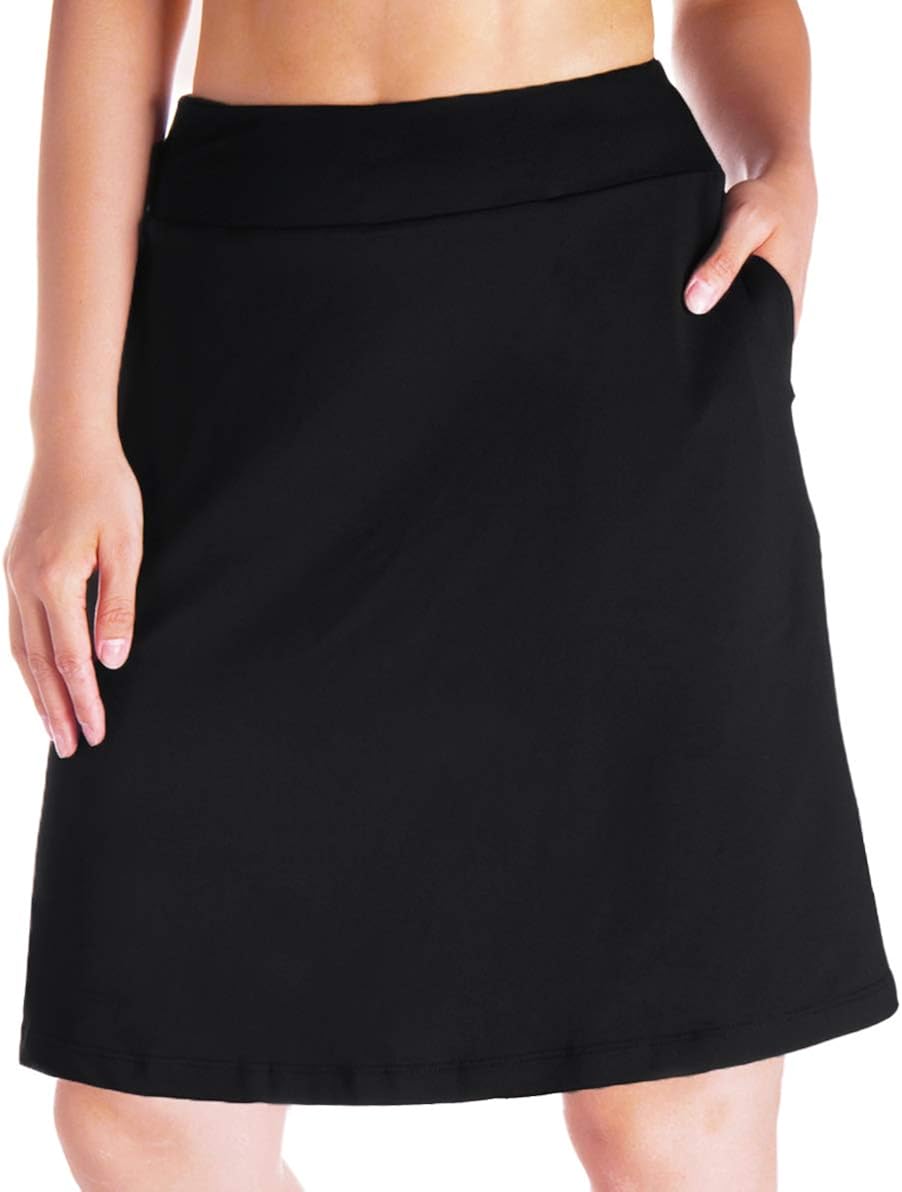 Yogipace Women's 4 Pockets UV Protection 20" Modest Knee Length Skirt Athletic Running Golf Tennis Skort Zippered Pockets: Clothing