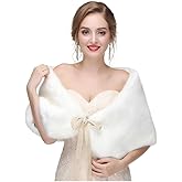 Bounzhi Women's Wedding Faux Fur Shawl Wraps Cover up with ribbon for Bride and Bridesmaids
