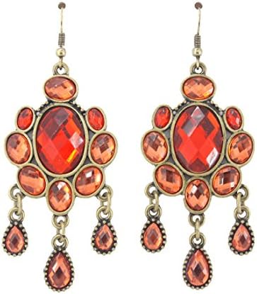 Retro Gold-tone Shiny Red Stone Dangle Drop Earrings