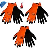 Ice Gripster 378INT Thermal Hi-Vis Orange/Black Cold Condition Work Gloves, Sizes S-XL (3 Pair) (Large)