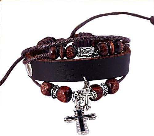 Leather Bracelet Wristband Men/Women Bracelet Bangle for Men/Women Vintage Bohemia Beaded Multilayer Hand Woven Bracelet Unisex Punk Multilayer Cuff