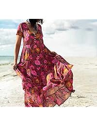 R.Vivimos - Vestido largo de manga corta para mujer, algodón, estampado floral, bohemio