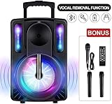 Karaoke Machine for Kids & Adults, SEAPHY DJ Lights 10'' Woofer BT Connectivity Rechargeable PA System-Audio Recording, Remote/2 Wireless/1 Wired Microphone