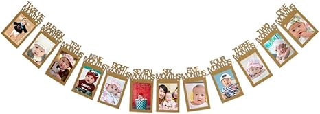 Amazon Co Jp Amyou 誕生日の飾りガーランドの赤ちゃんの写真のバナーの赤ちゃん1から12ヶ月の写真のプリンター飾りの厚いカードの紙 ホーム キッチン