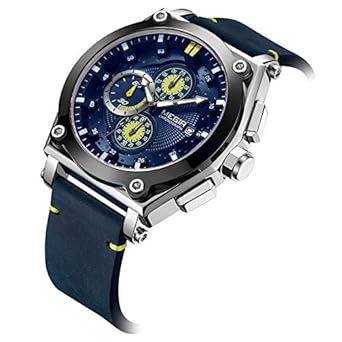 Luxury Original Brand Military Sports Men Analog Quartz Chronograph Leather Sport Watches ML2098 Blue