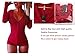 Moxeay V-Neck One Piece Bodysuit Long Sleeve Bodycon Rompers Overall (Small, Red)