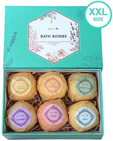Aprilis Bath Bombs Gift Set, Organic & Natural Bath Bomb, Lush Fizzy Spa to Moisturize Skin with Shea Essential Oils, Perfect Birthday Gift for Women Best Friends, Mom & Kids, Large 4.0 oz x 6