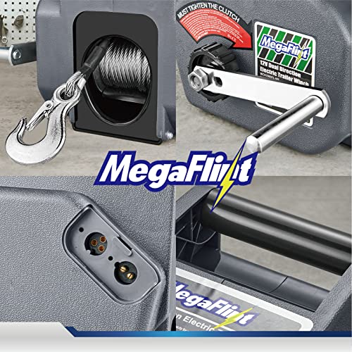 Megaflint Trailer Winch,Reversible Electric Winch, for Boats up to 6000