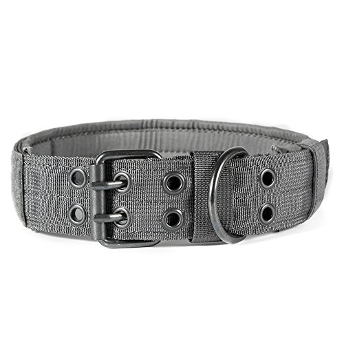 OneTigris Military Adjustable Dog Collar with Metal D Ring & Buckle 2 Sizes (L, Grey)