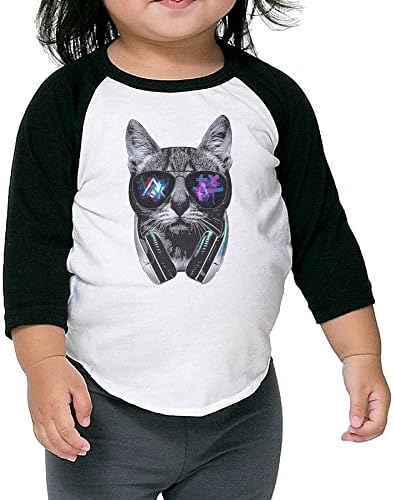 Dj Cat Galaxy Eyes Unisex Kids Raglan 3/4 Sleeve Baseball T Shirt Top Cotton5-6 Toddler