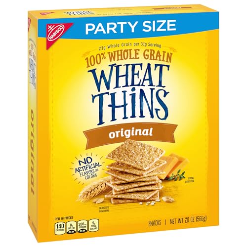 WHEAT THINS ORIGINAL SNACKS, WHOLE GRAIN WHEAT CRACKERS, SNACK CRACKERS, PARTY SIZE, 20 OZ BOX