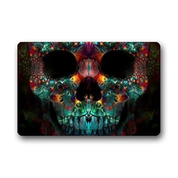Bunte Abstrakte Vlies Fussmatte Mit Fraktalem Totenkopf Motiv