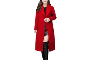 chouyatou Women's Big Notch Lapel Single Breasted Mid-Long Wool Blend Coat