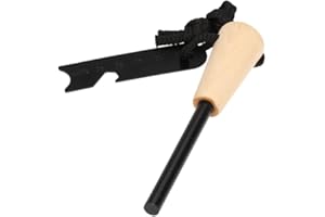 Portable Flint Stone Fire Starter with Wooden Handle Multi-function Ruler for Survival Camping Hiking Hunting Fishing Trips E