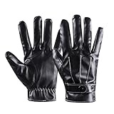 Winter Warm Gloves Men's Touch Screen Texting Leather Outdoor Driving Cycling Thick Cashmere Lining Gloves by REDESS