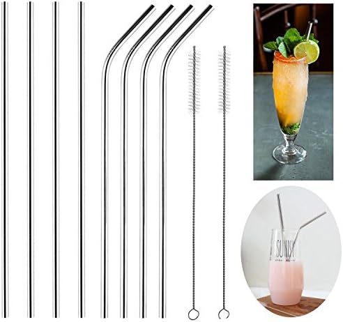 Stainless Steel Straw Drinking Straw 10.5" Extra Long Reusable Metal Straw with Cleaning Brushes by Betoores(4 Straight + 4 Bent + 2 Brushes)