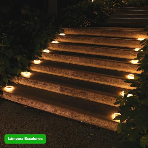 YiLaie Twilight Solar Lights Outdoor Garden 24 LEDs, 11 cm Solar Beacon Circular Floor Adhesive Lighting 360°, IP68 Waterproof for Path, Parking, Stairs, Sidewalk, Warm White (8 Pack)